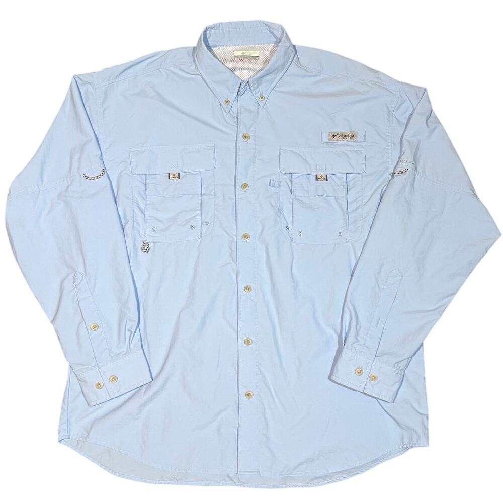 Columbia PFG Shirt Large Mens Blue Button Up Fishing Long Sleeve Vented Outdoor